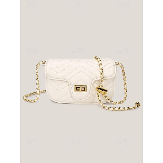 White Leather with Bag Crossbody Gold Elegant Chain