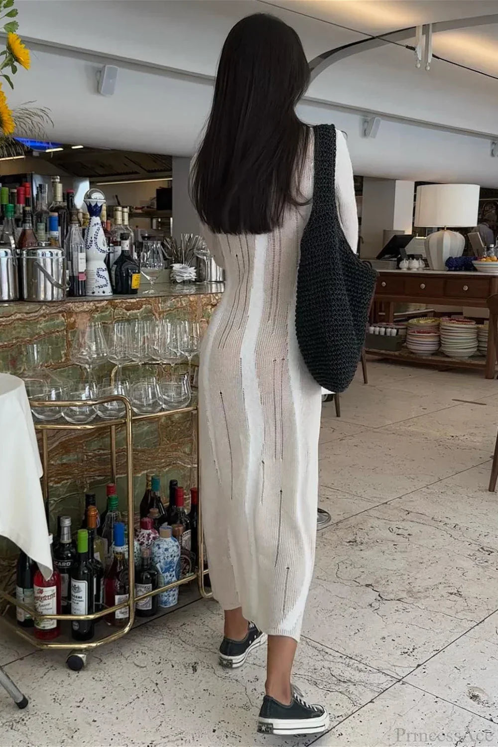 Patterned Knit High Neck Long Sleeve Maxi Dress 5