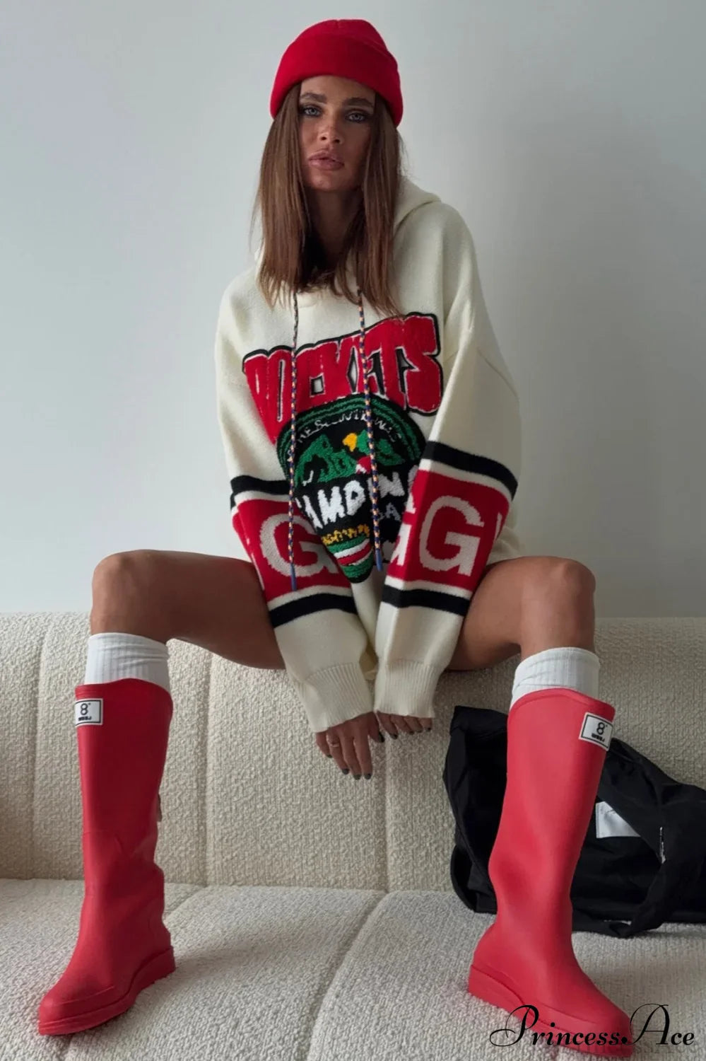 Knitted Embroidered Oversize Casual Hoodie