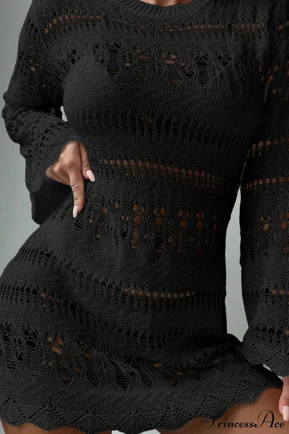 Knitted Hollow Out Sexy Backless Beach Mini Boho Dress Cover-up