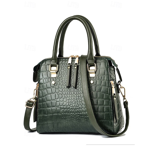 Crocodile Handbag with Leather Faux Tassel Pattern
