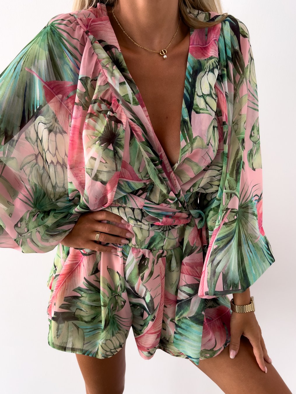 Floral Print Wrap Long Sleeve Ruffle A-Line Midi Dress