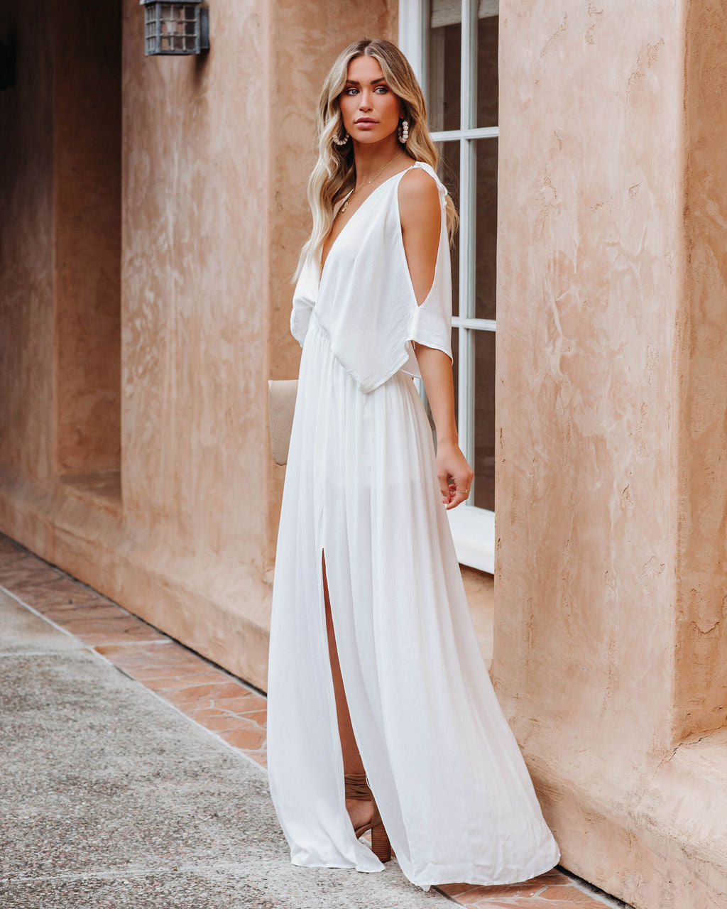 Korrine Cold Shoulder Maxi Dress - Off White - Fashionpara