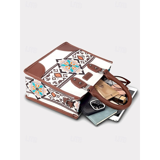 Ethnic Set Faux Handbag and with Leather Canvas