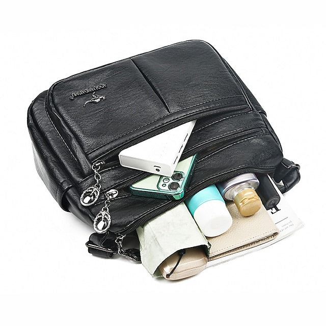 Bag Faux Crossbody Leather - Shoulder Multi-Pocket