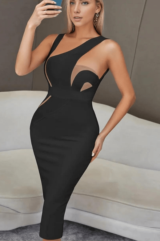 Kylie Bodycon Midi Dress - Classic Black - Fashionpara