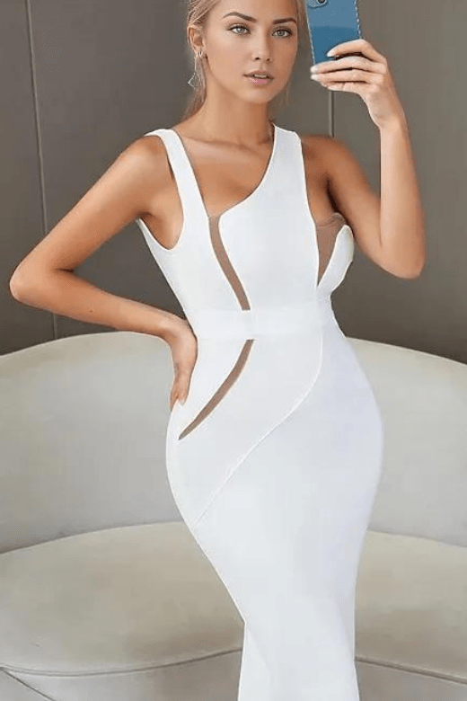 Kylie Bodycon Midi Dress - Pearl White - Fashionpara