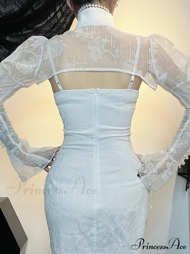 Lace Gothic Retro Mesh Flare Sleeve Witchy Bodycon Goth Cocktail Vintage Dress