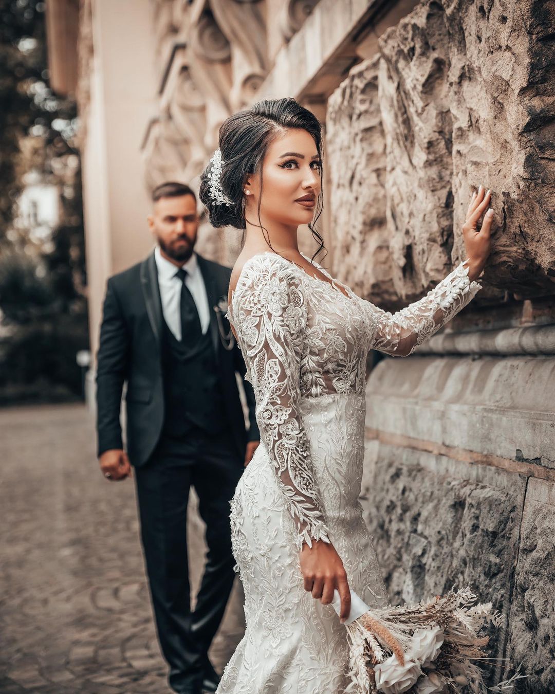 Lace Mermaid Wedding Dress Long Sleeves On Sale - Fashionpara
