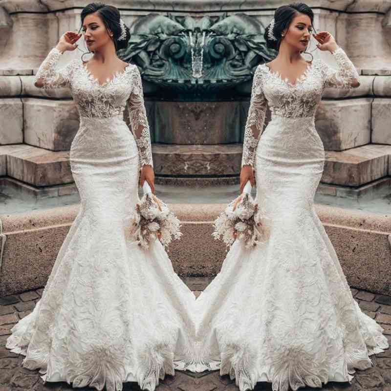 Lace Mermaid Wedding Dress Long Sleeves On Sale - Fashionpara