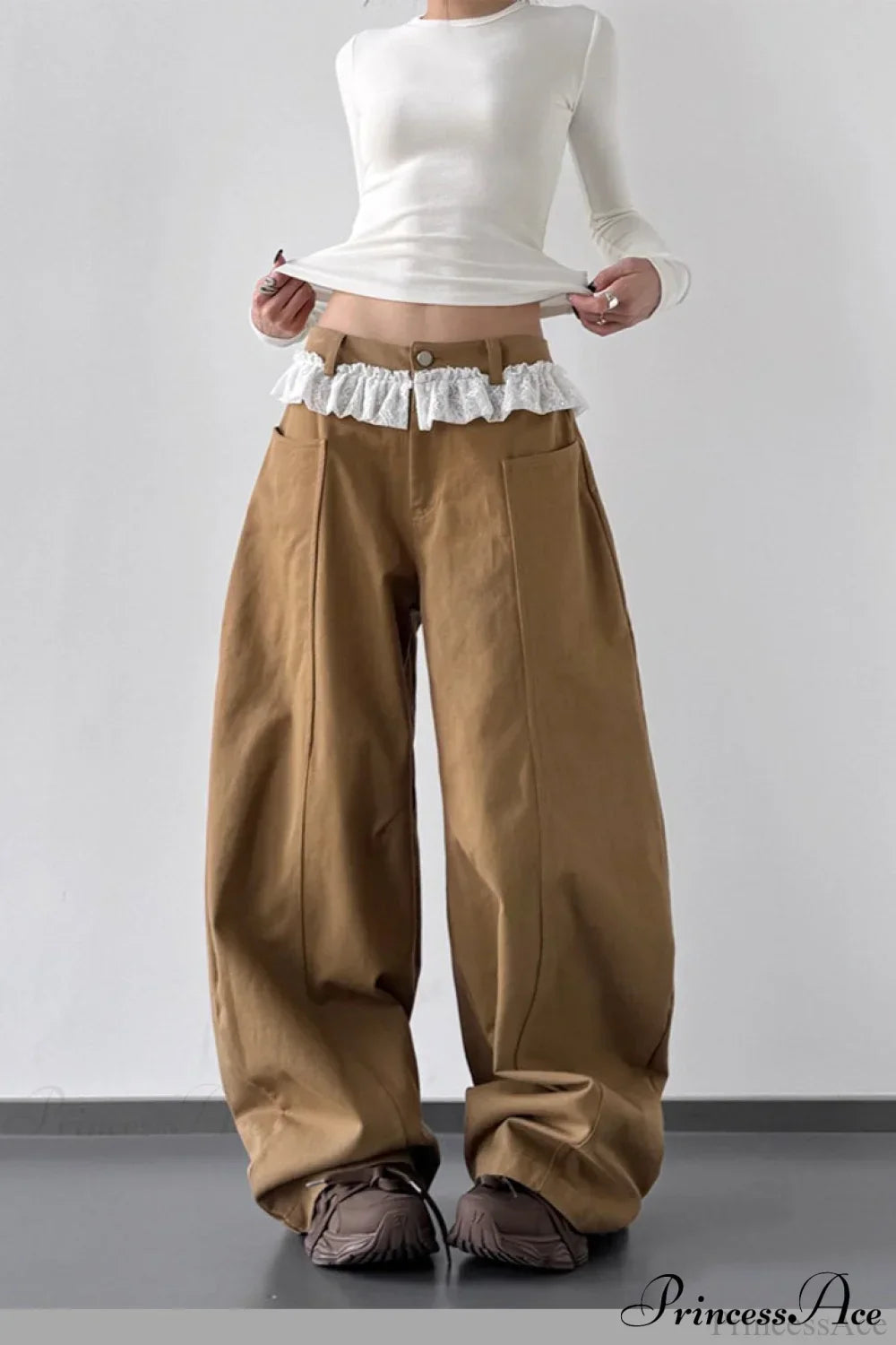 Lace Panel High Waist Wide Leg Jeans