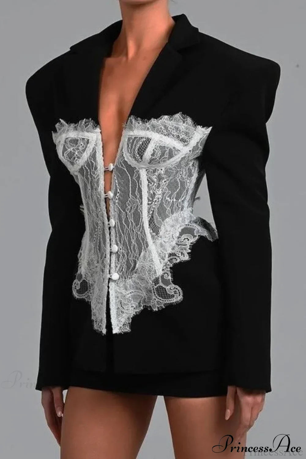 Lace Panel Fitted Shoulder Blazer 6