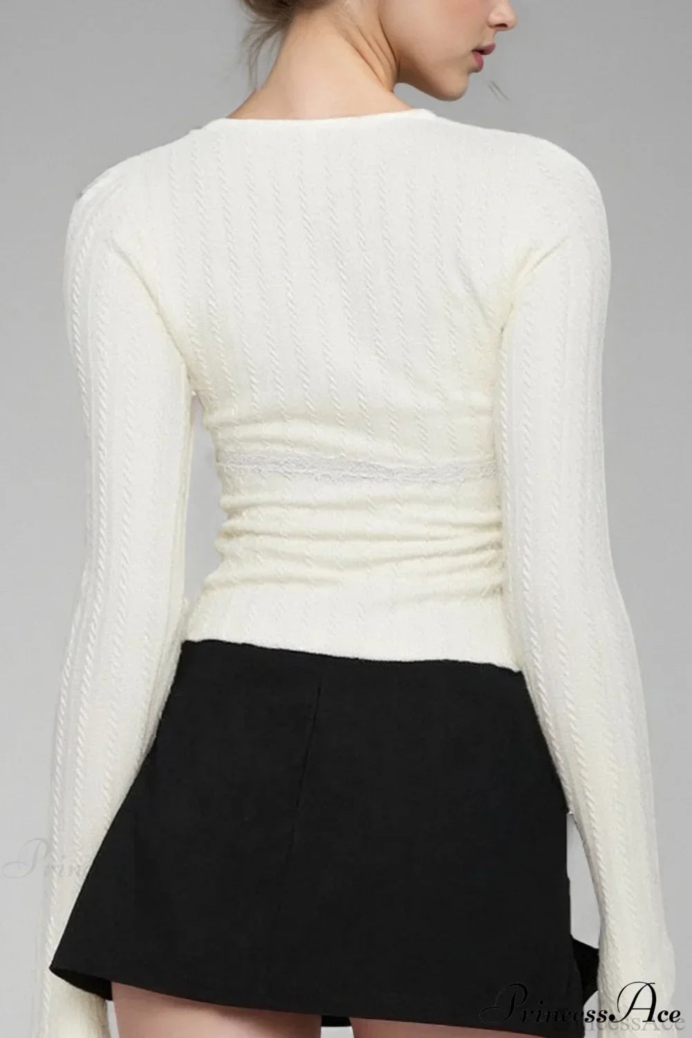 Lace Trim Fitted Cropped Long-Sleeve Knit Top 10