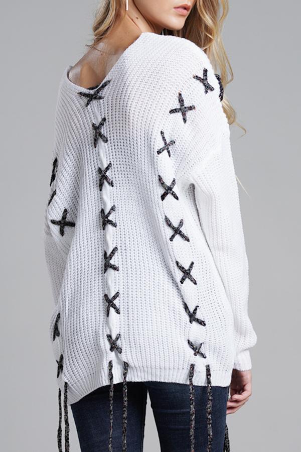 RadyRin Lace-Up Open Knit Sweater for Stylish Comfort