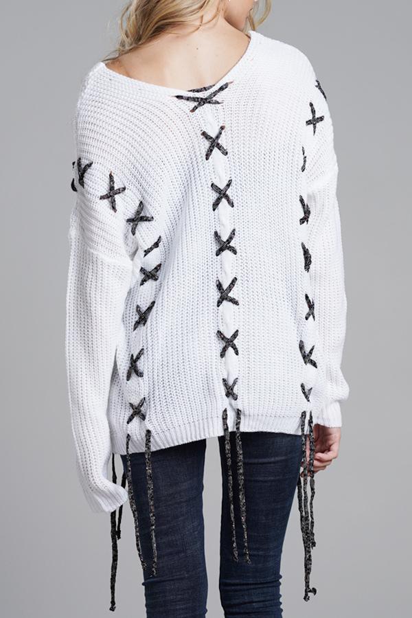 RadyRin Lace-Up Open Knit Sweater for Stylish Comfort