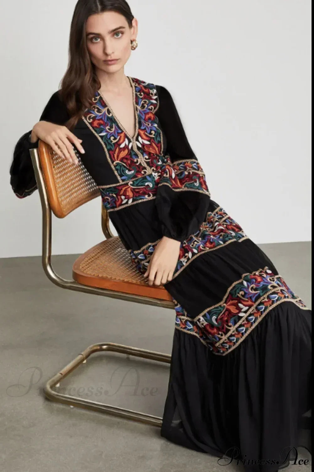 Lantern Long Sleeve V-neck Maxi Dress