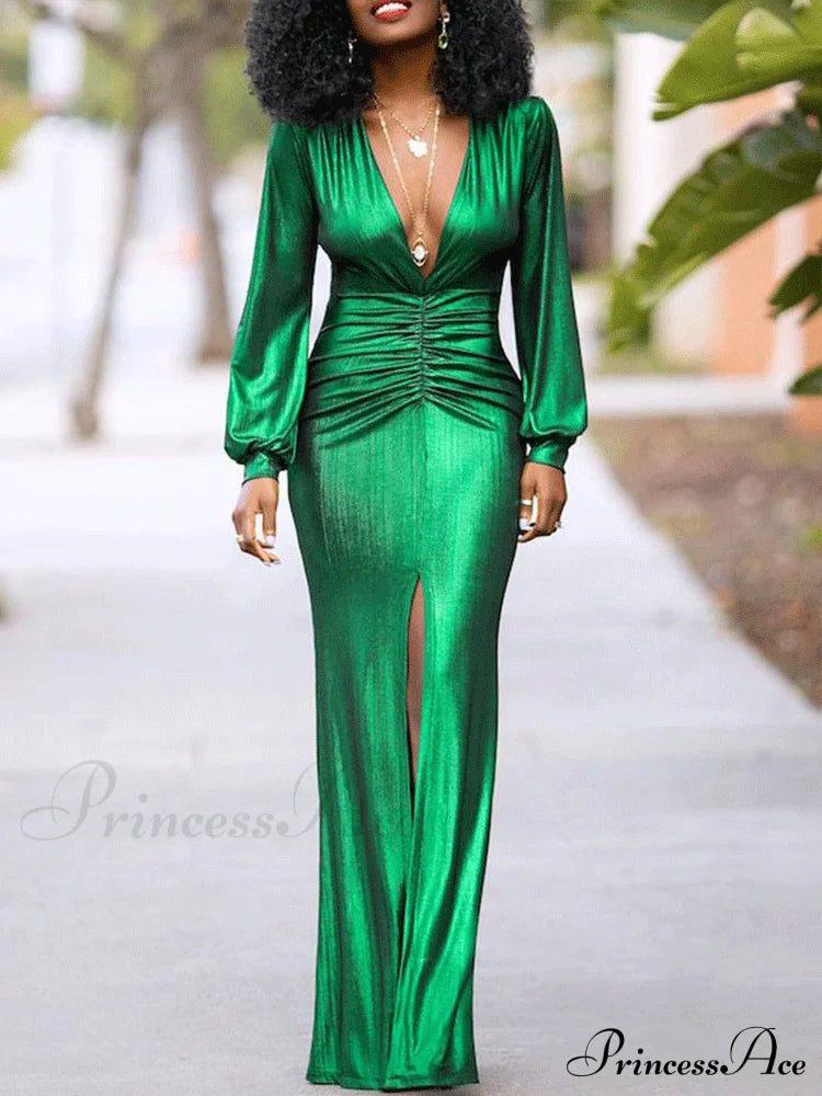 Lantern Sleeve Graceful Midi Fishtail Dress