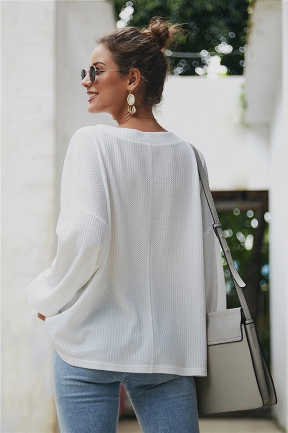 RadyRin Lantern Sleeve V Neck Sweater for Effortless Style