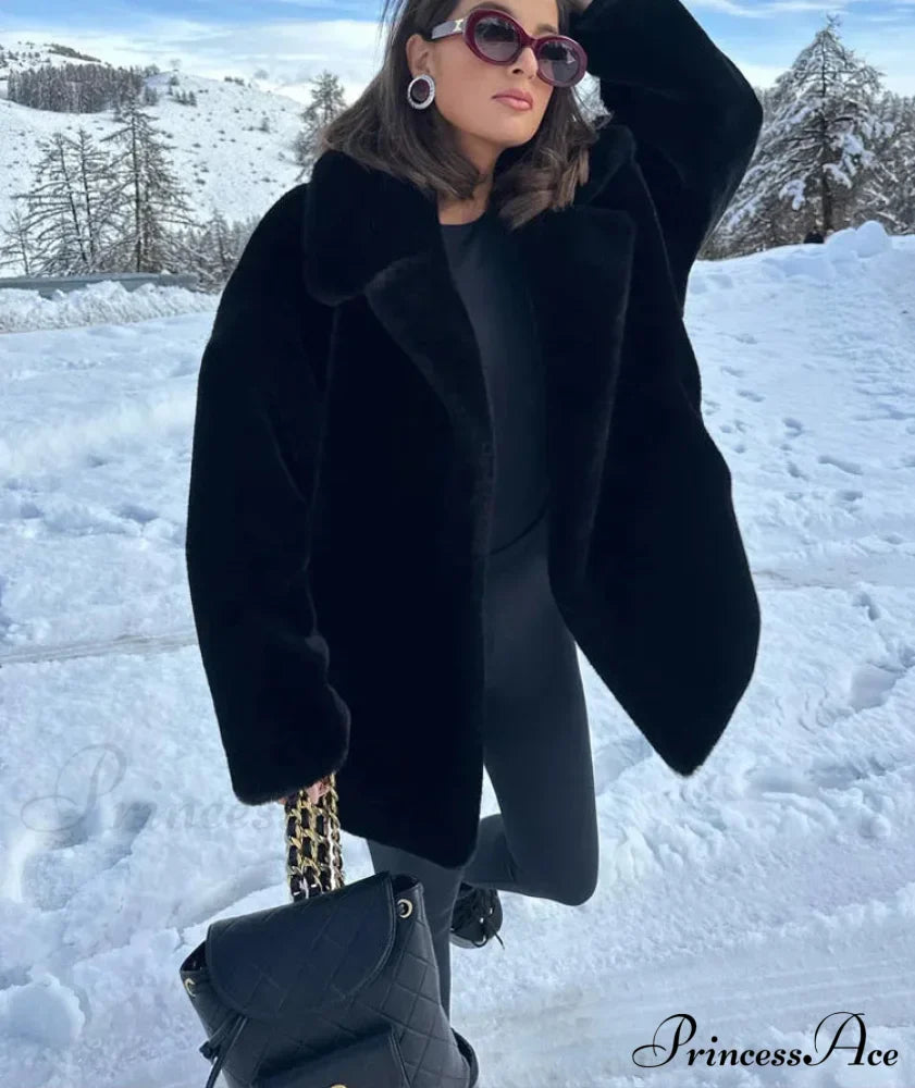 Lapel Faux Fur Vintage Coat