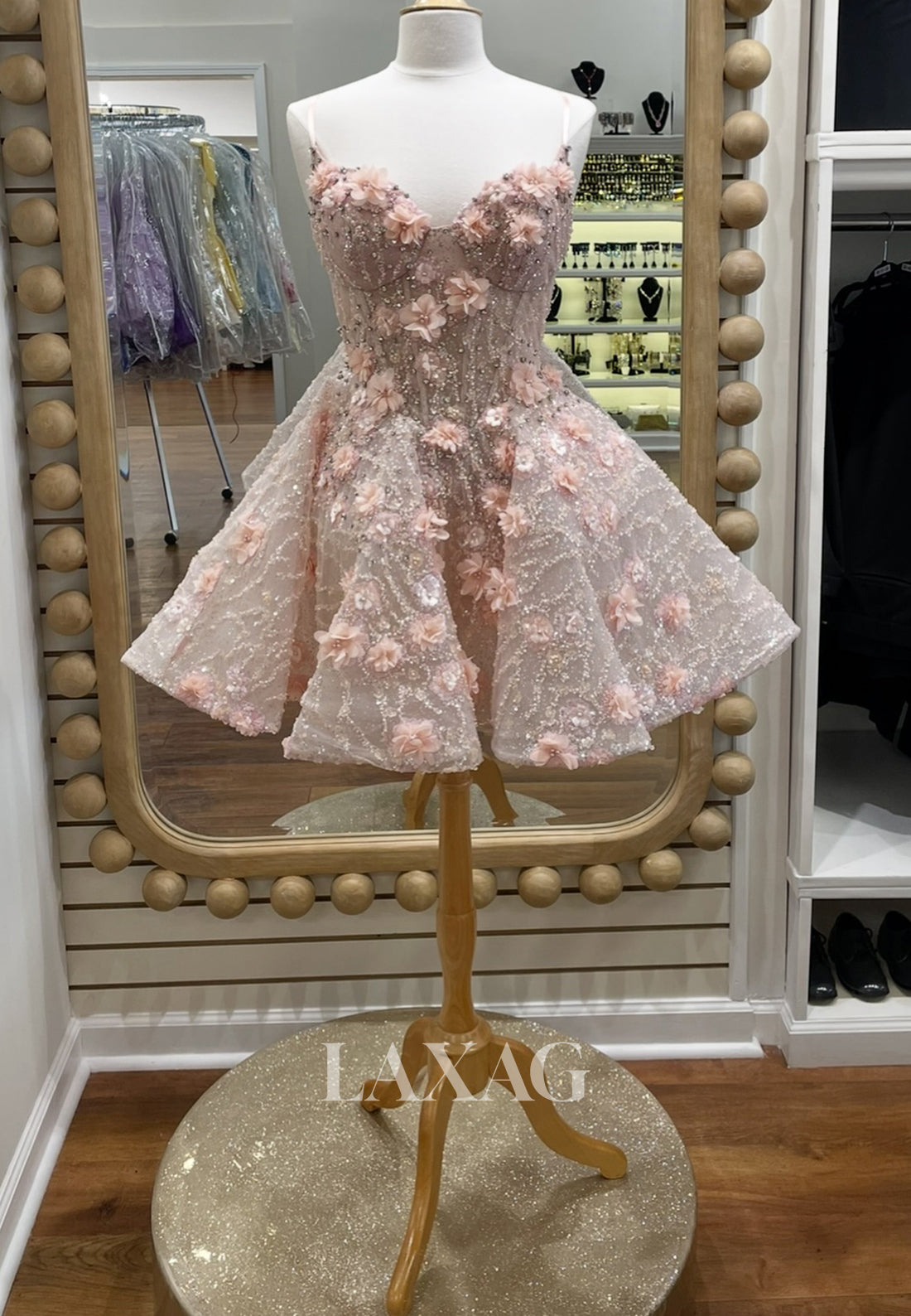 Sweetheart Spaghetti Straps Floral Embellished Beaded A-Line Party Homecoming Dress