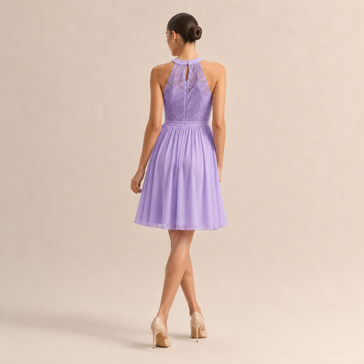Lace Halter Neck Fit and Flare Midi Dress 12