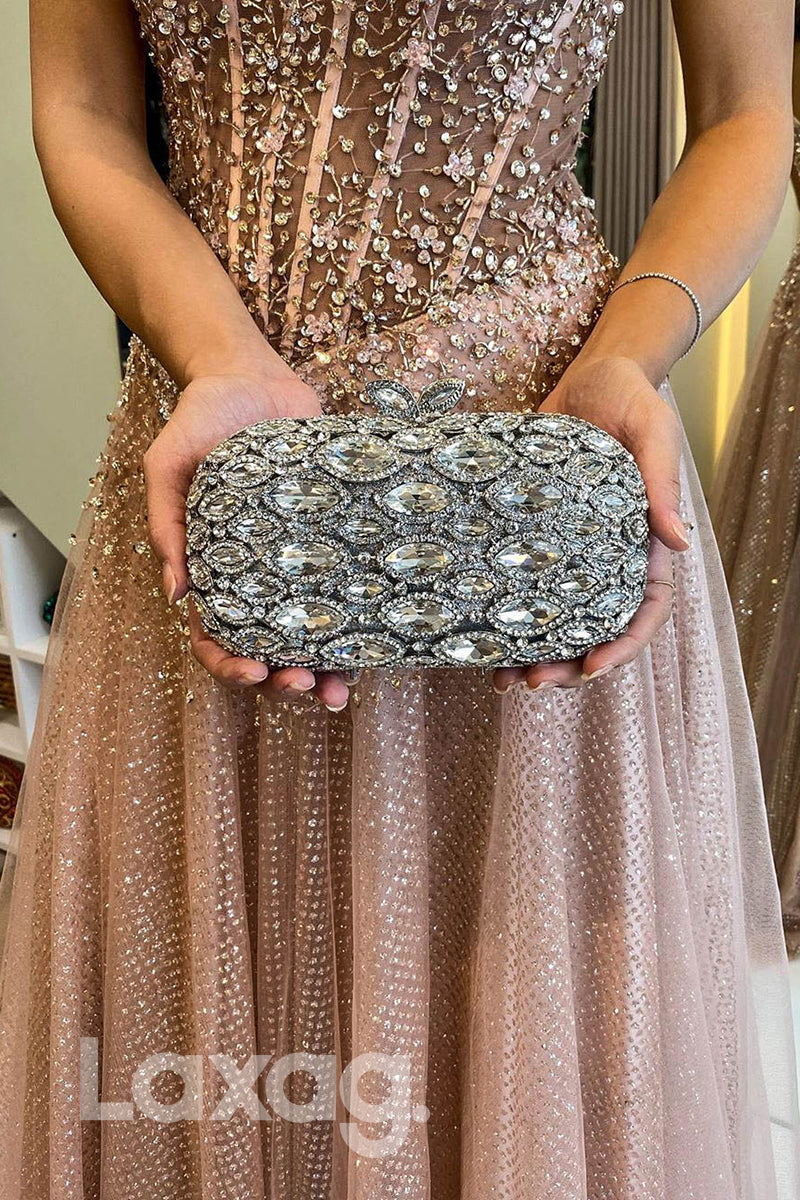 Embellished Sleeveless Sheer Tulle Long Beaded Gown - Fashionpara