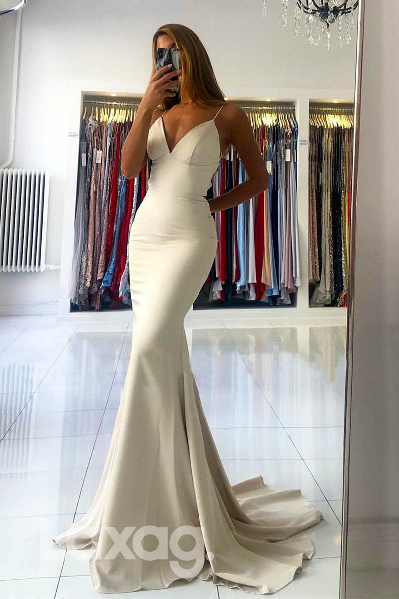 Crisscross Open Back Sleeveless Trumpet Dress With Train - Fashionpara