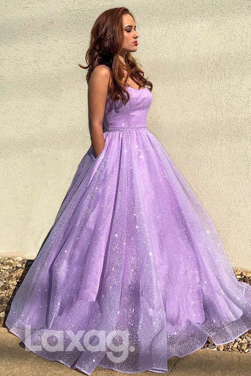 Metallic Shiny Tiered Bodice Open Back Pleated Ballgown - Fashionpara