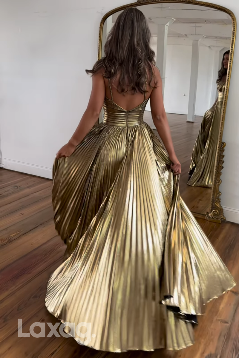 20721 - A Line Halter Ruched Long 2024 Semi Formal Prom Dress with Slit