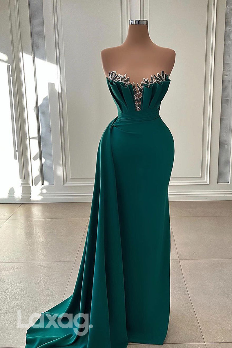 22000 - Illusion Neckline Ruffles Long Mermaid Formal Prom Dress