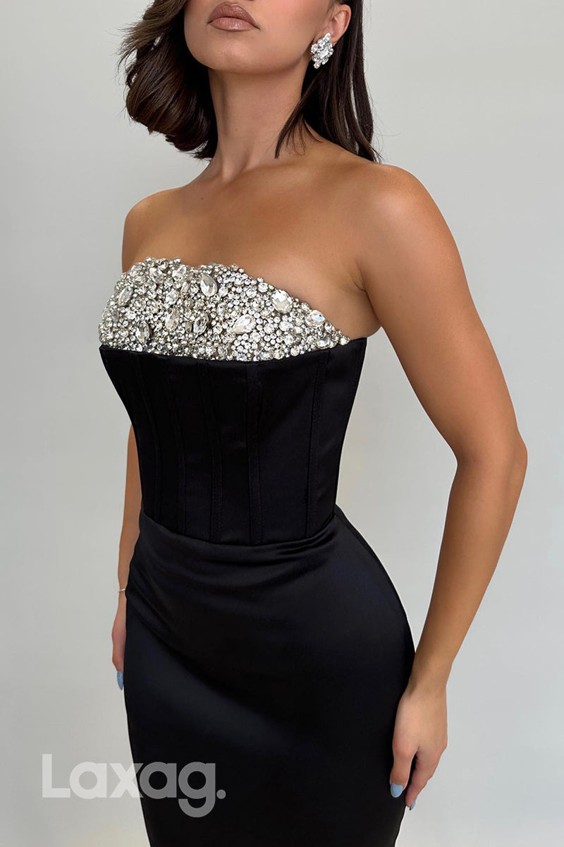 21919 - Sheath/Column Beads Black Long Formal Prom Dress