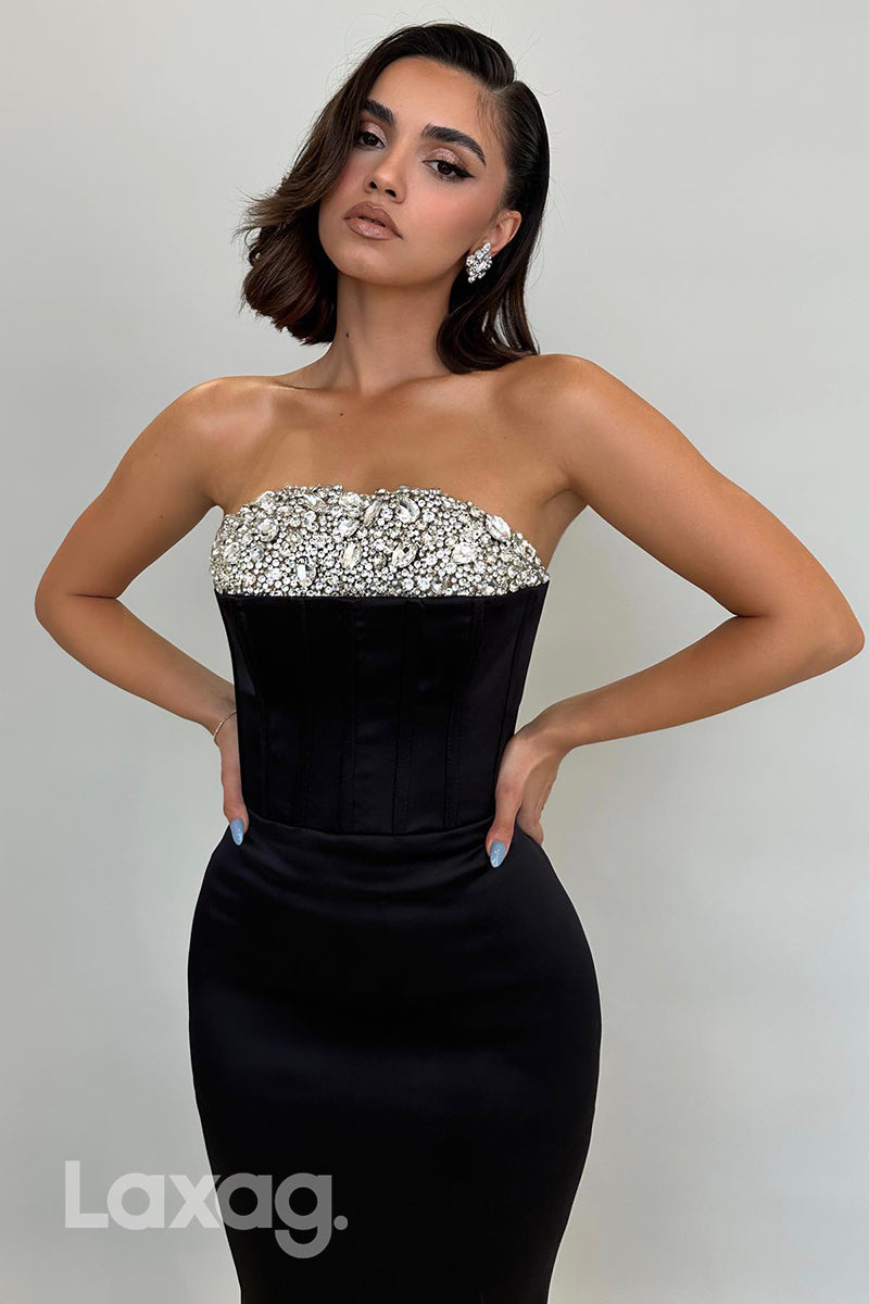 21919 - Sheath/Column Beads Black Long Formal Prom Dress