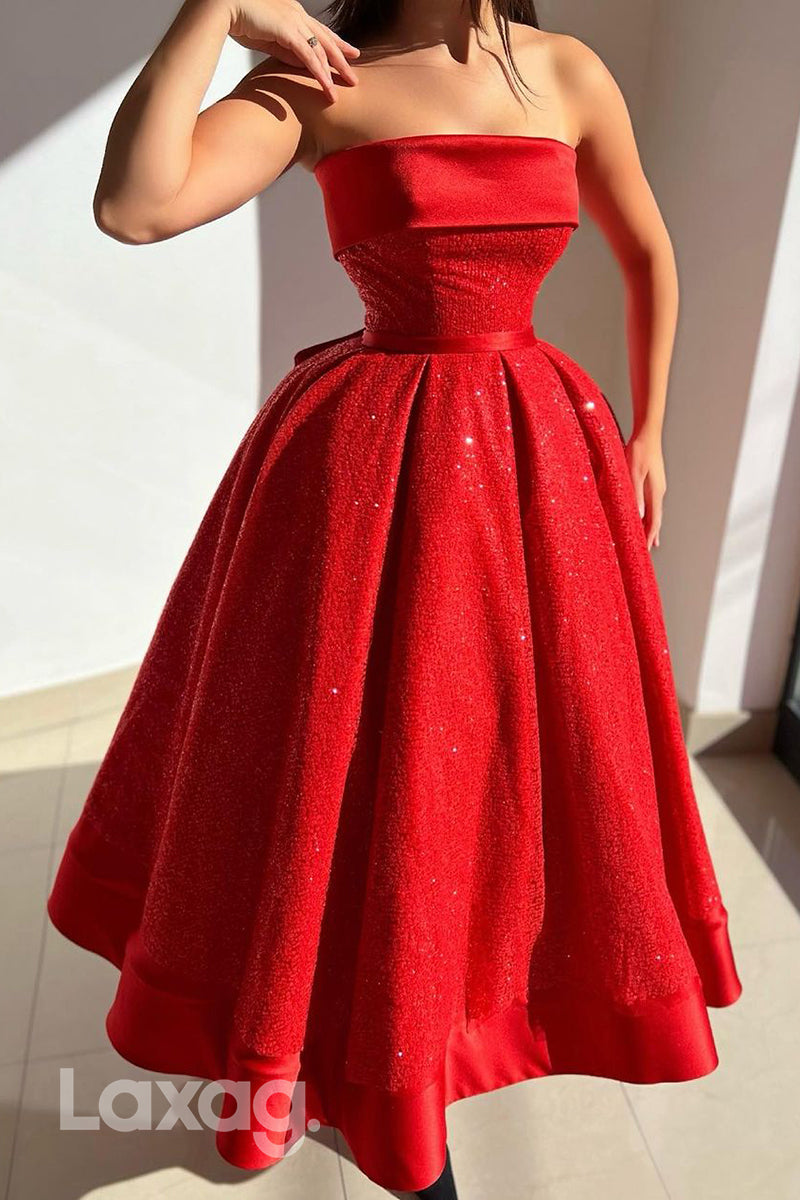 A Line Strapless Red Vintage Formal Party Dress - Fashionpara