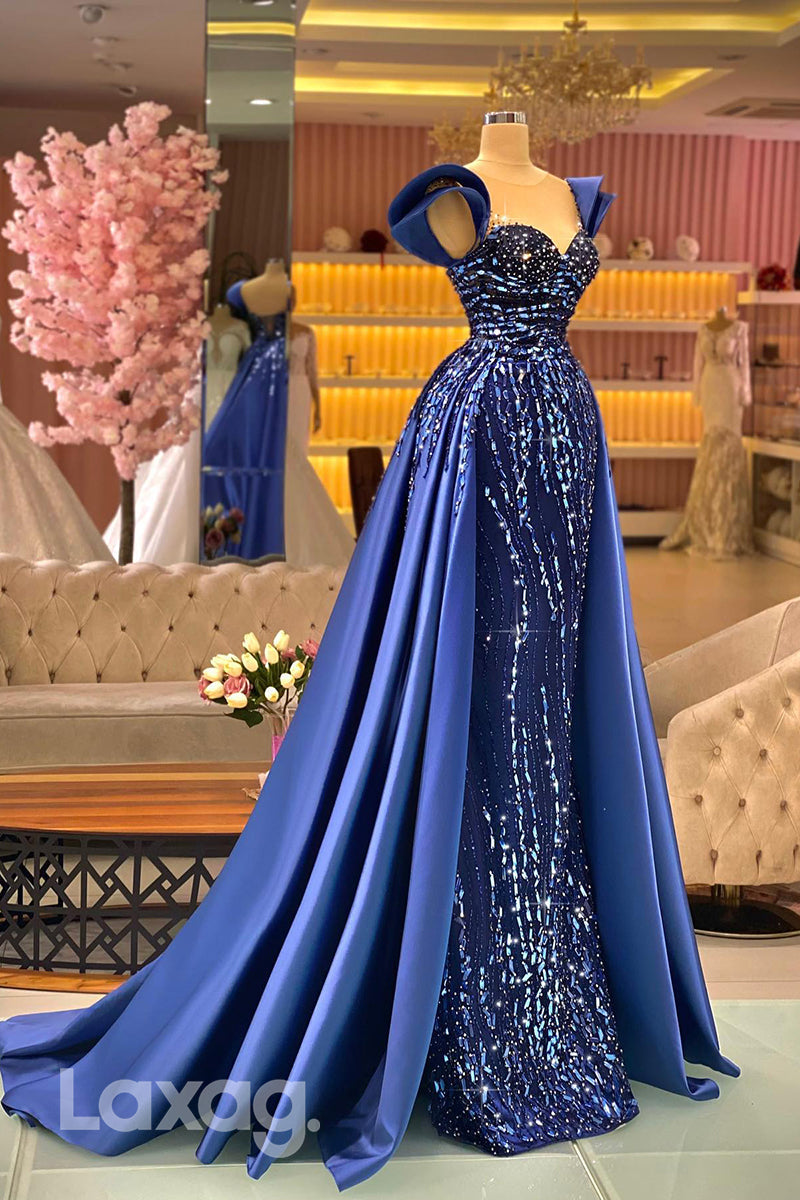 21814 - Illusion Neckline Luxury Beads Mermaid Formal Evening Dress