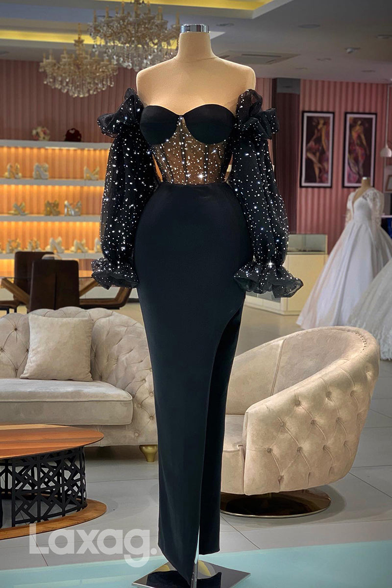 21886 - Sweetheart Long Sleeves Mermaid Formal Prom Dress with Slit