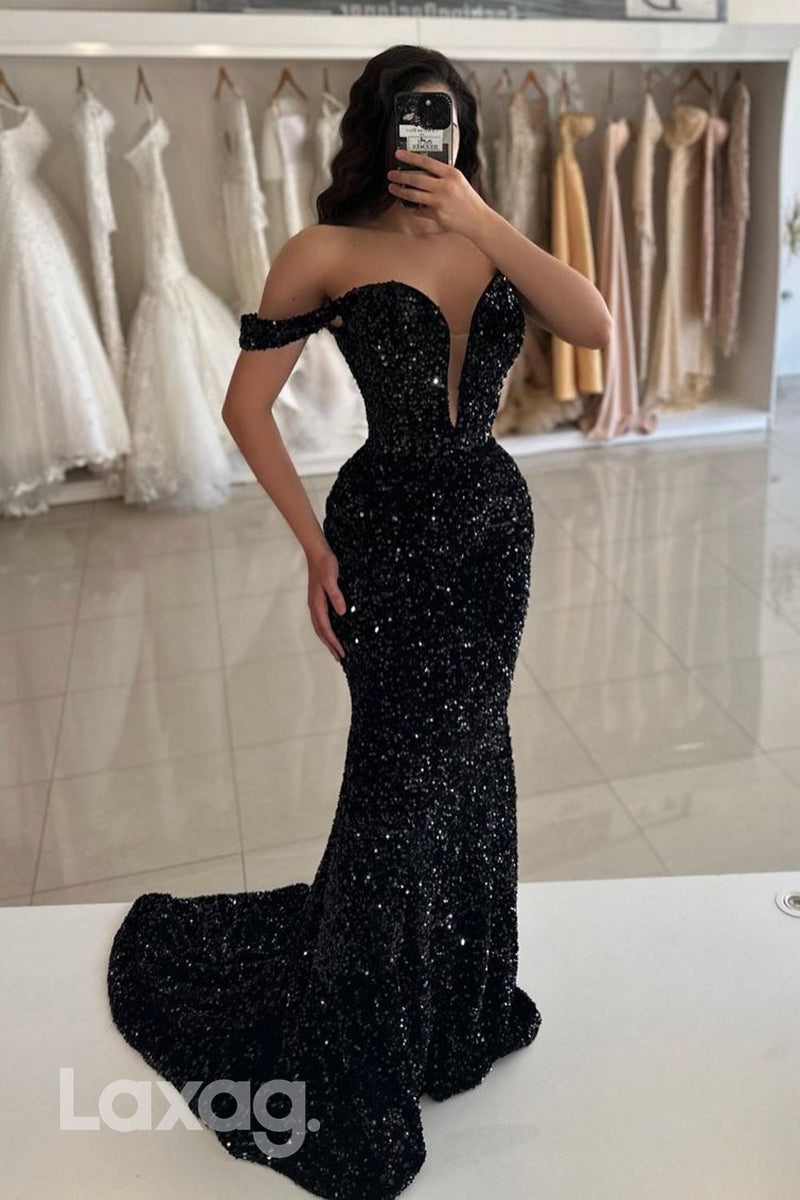 Plunging V neck Fully Sequins Mermaid Sparkly Prom Party Dress - Fashionpara