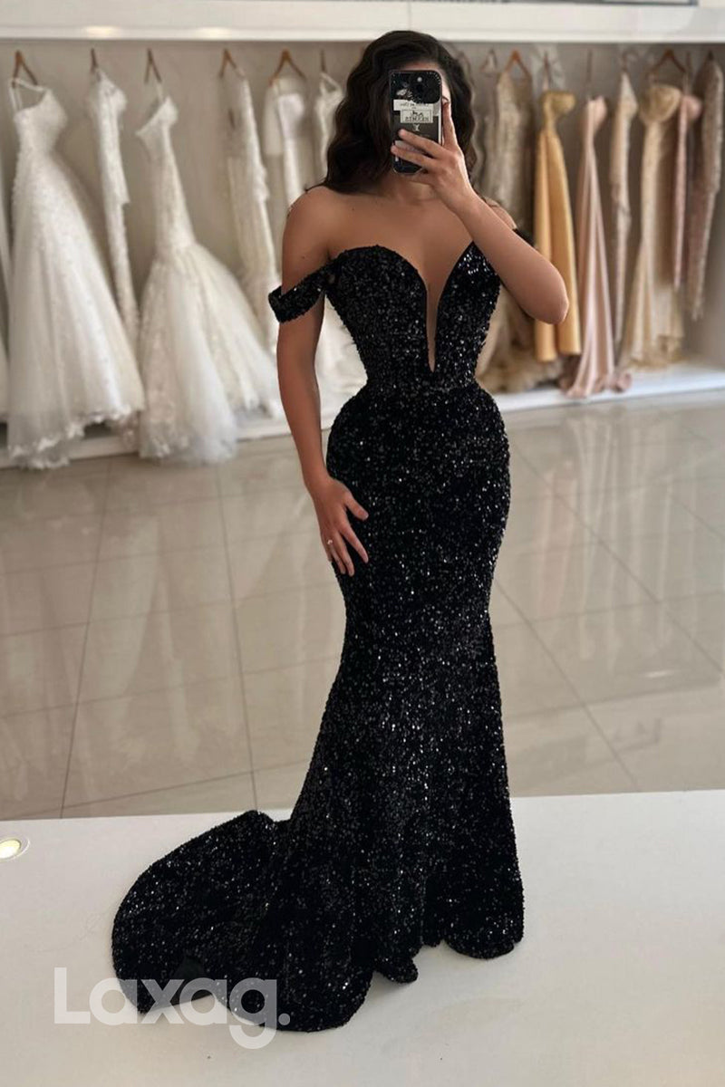Plunging V neck Fully Sequins Mermaid Sparkly Prom Party Dress - Fashionpara