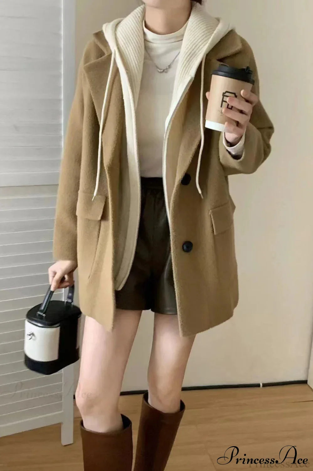 Layered Wool Blend Slim-Fit Cardigan Coat for Effortless Style