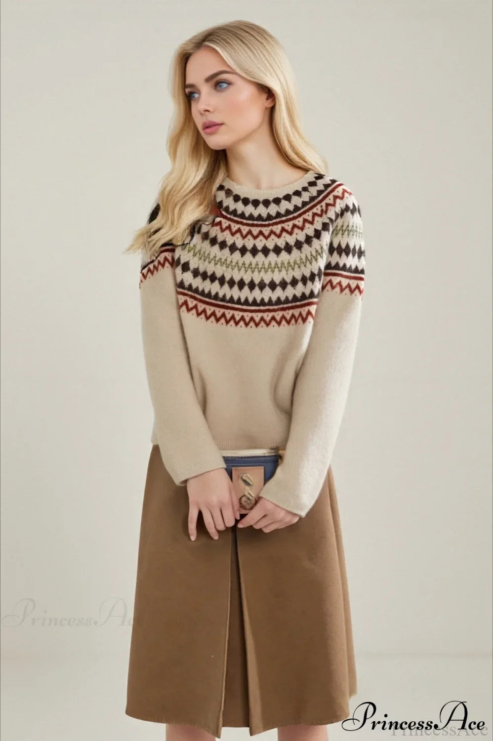 PrincessAce Retro Fair Isle Crew-Neck Sweater for All-Day Style