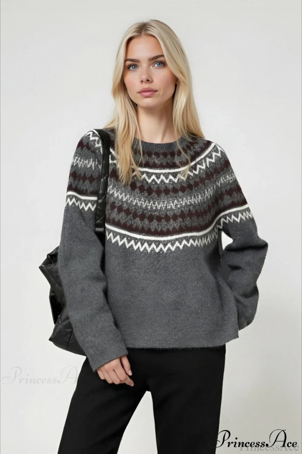 PrincessAce Retro Fair Isle Crew-Neck Sweater for All-Day Style