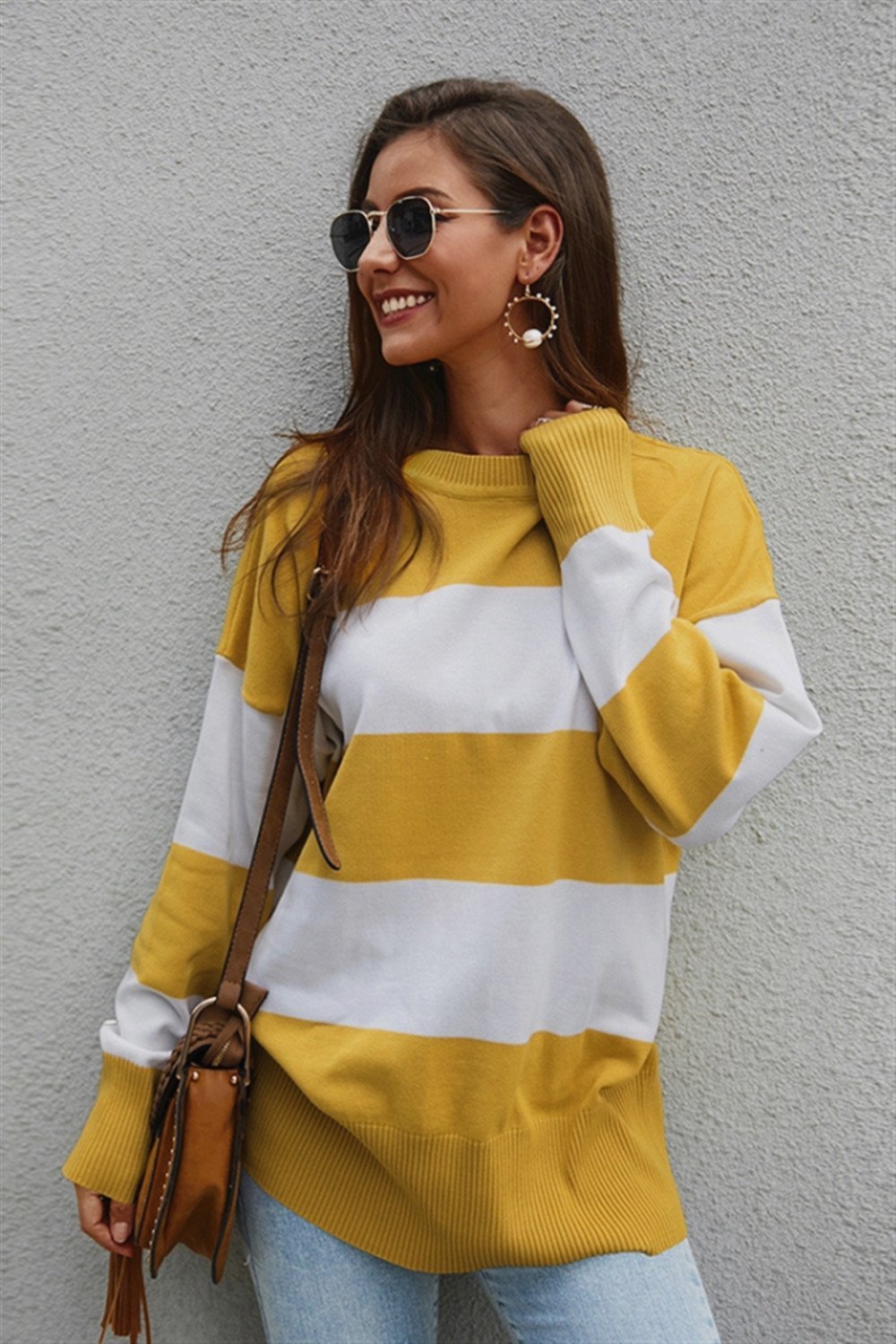 RadyRin Color Block Loose Sweater for Effortless Style