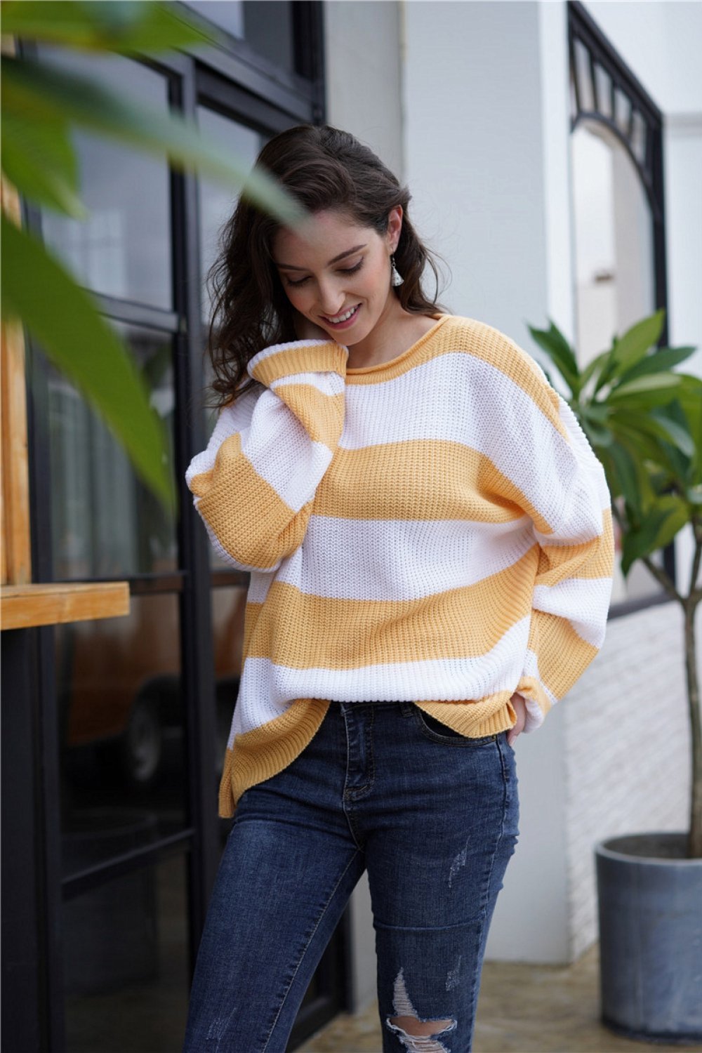 RadyRin Striped Round Neck Sweater for Effortless Style