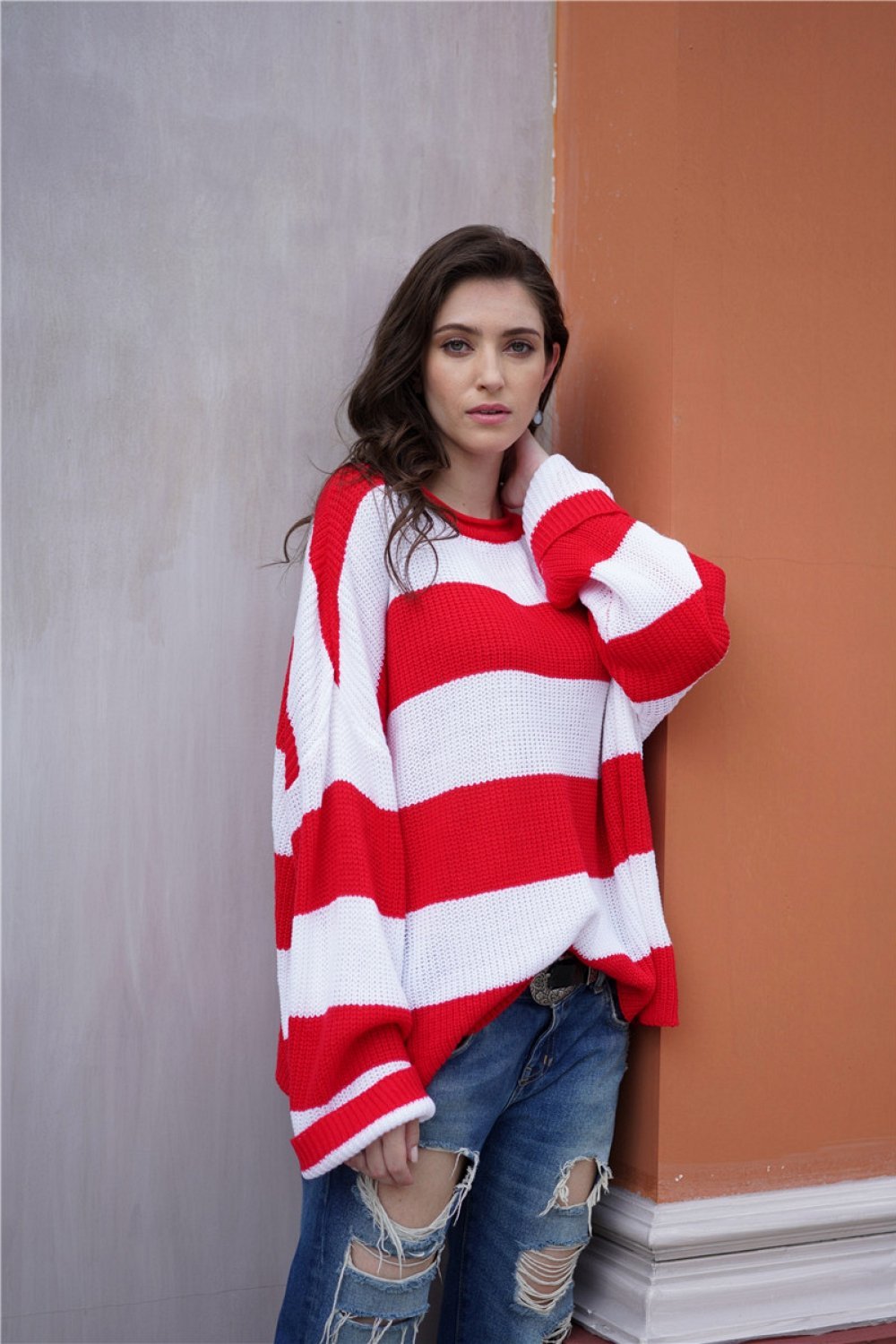 RadyRin Striped Round Neck Sweater for Effortless Style