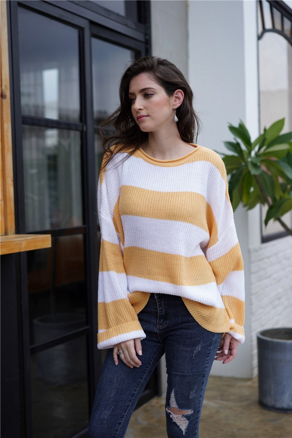 RadyRin Striped Round Neck Sweater for Effortless Style