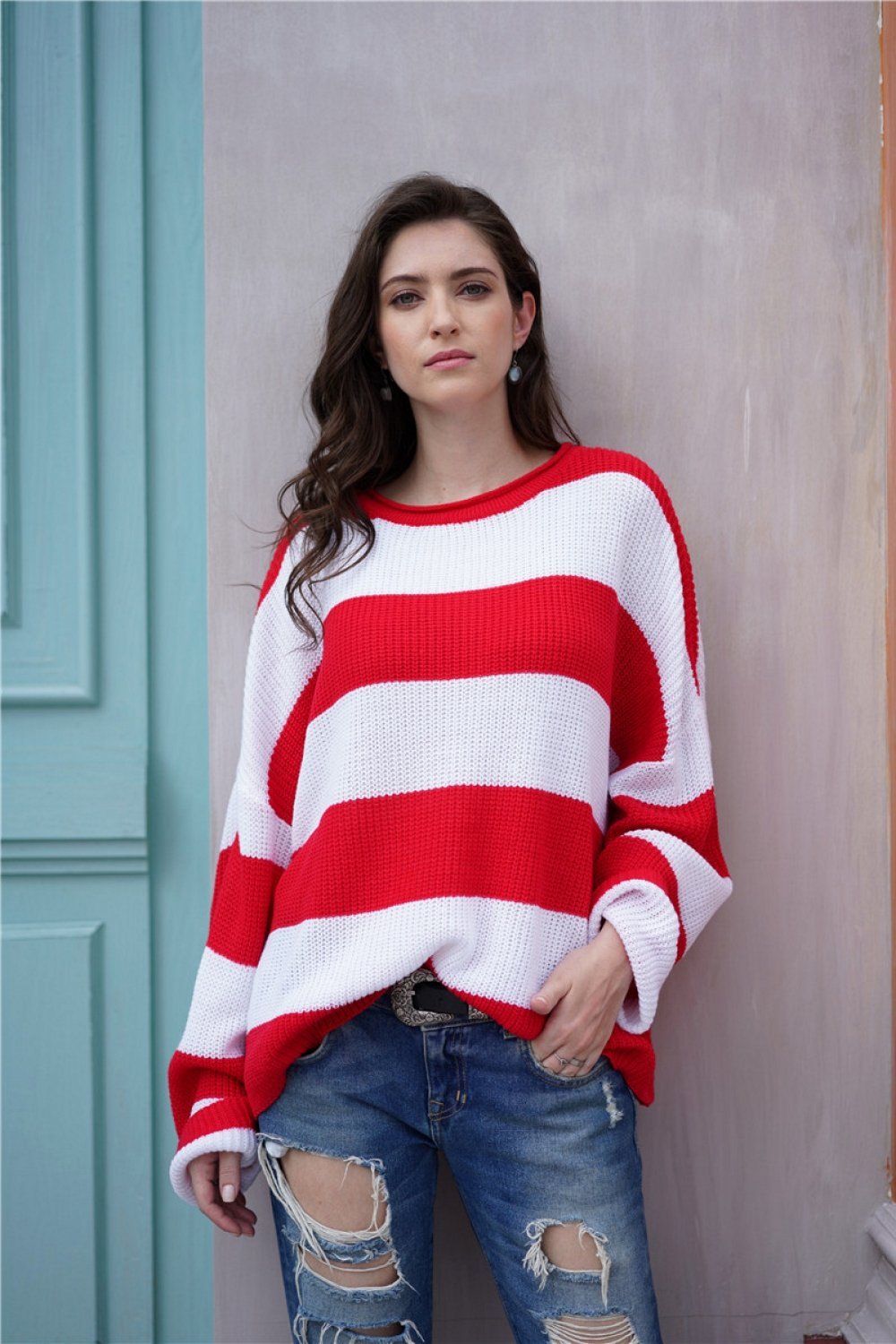 RadyRin Striped Round Neck Sweater for Effortless Style