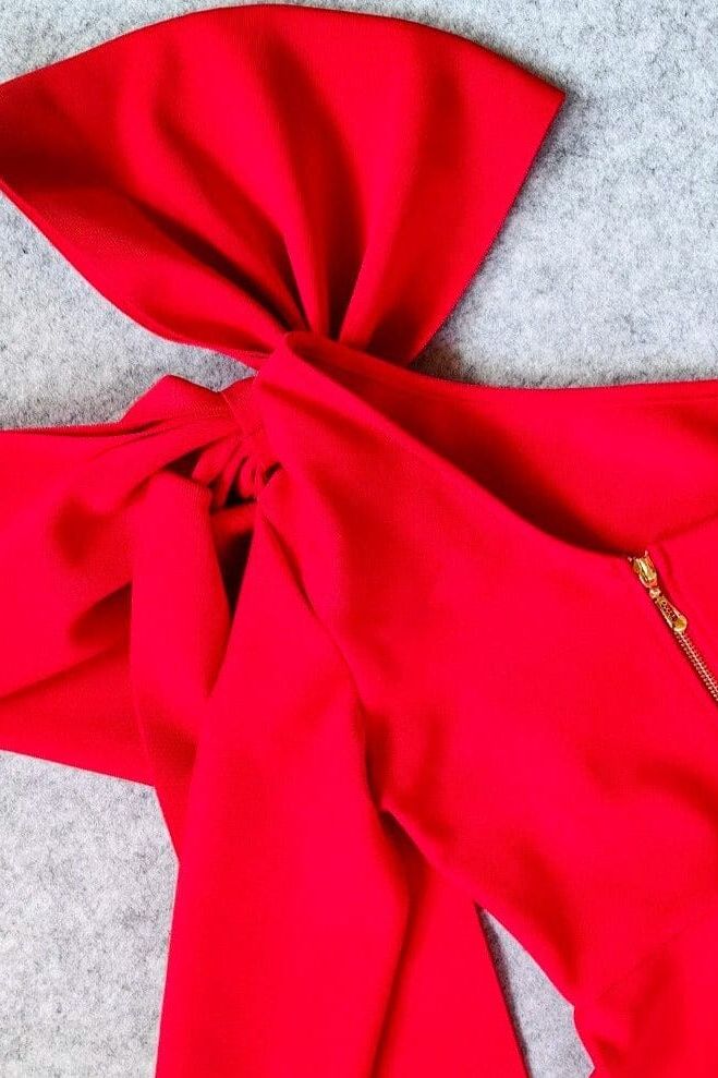 Lela Long Sleeve Bandage Midi Dress - Lipstick Red - Fashionpara