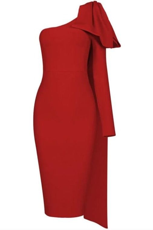 Lela Long Sleeve Bandage Midi Dress - Lipstick Red - Fashionpara