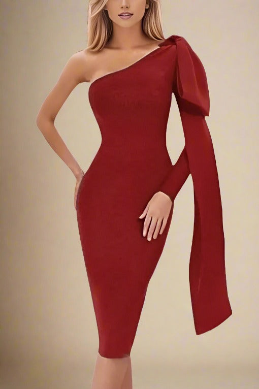 Lela Long Sleeve Bandage Midi Dress - Lipstick Red - Fashionpara