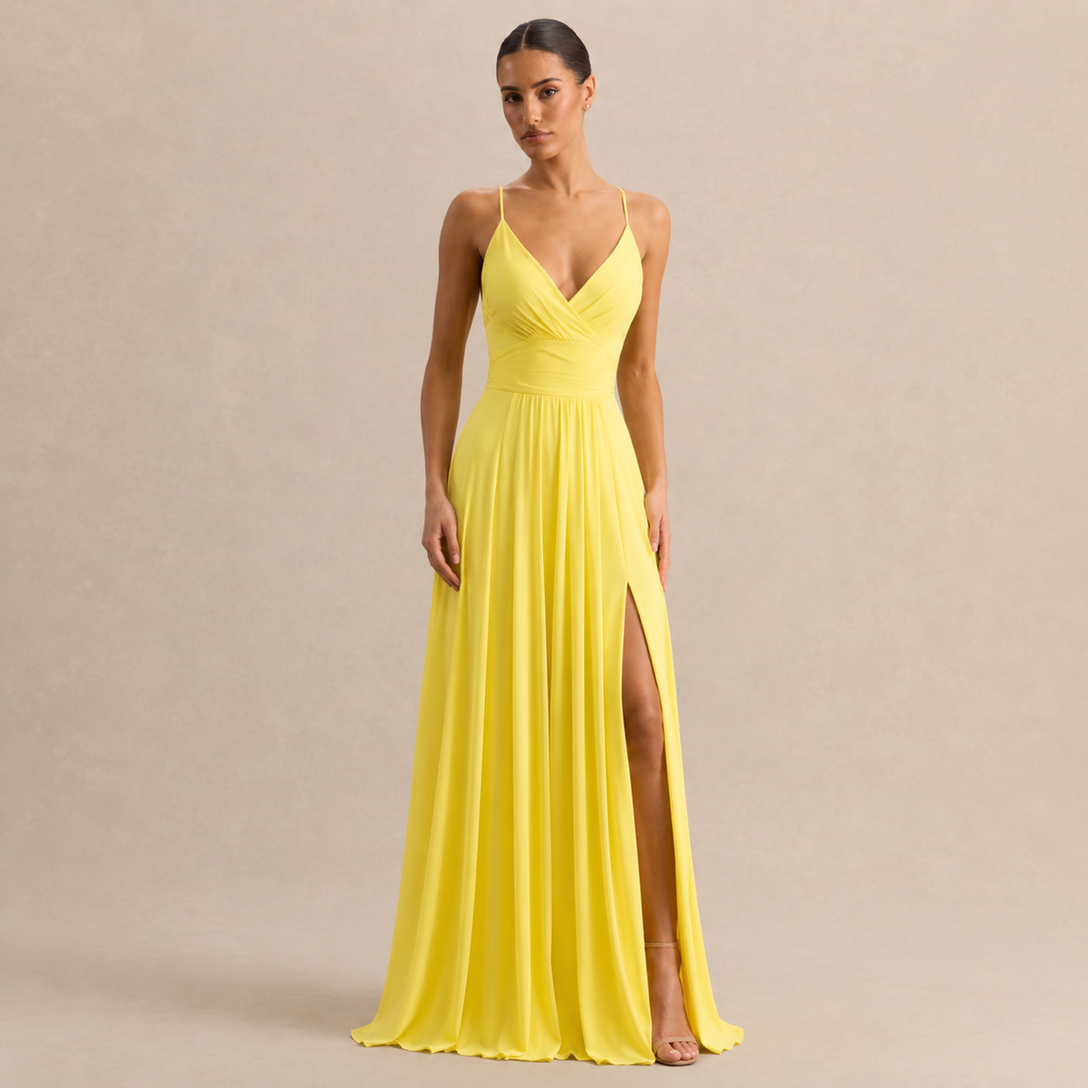 V-Neck Pleated High Split Chiffon Maxi Dress 10