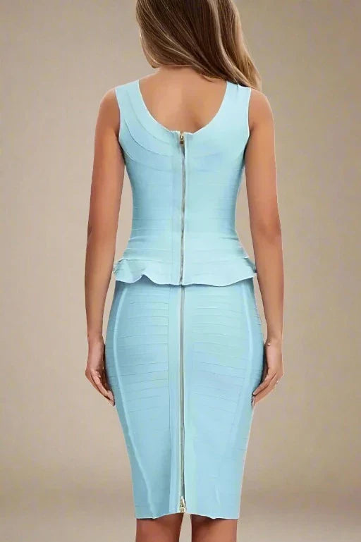 Leni Bandage Top and Pencil Skirt Set - Sky Blue - Fashionpara